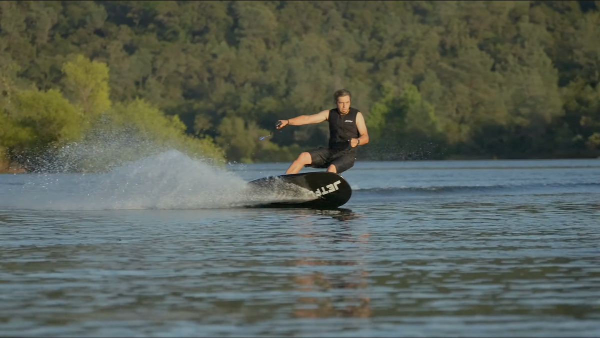 ElectroJet electric jetboard carving across the water